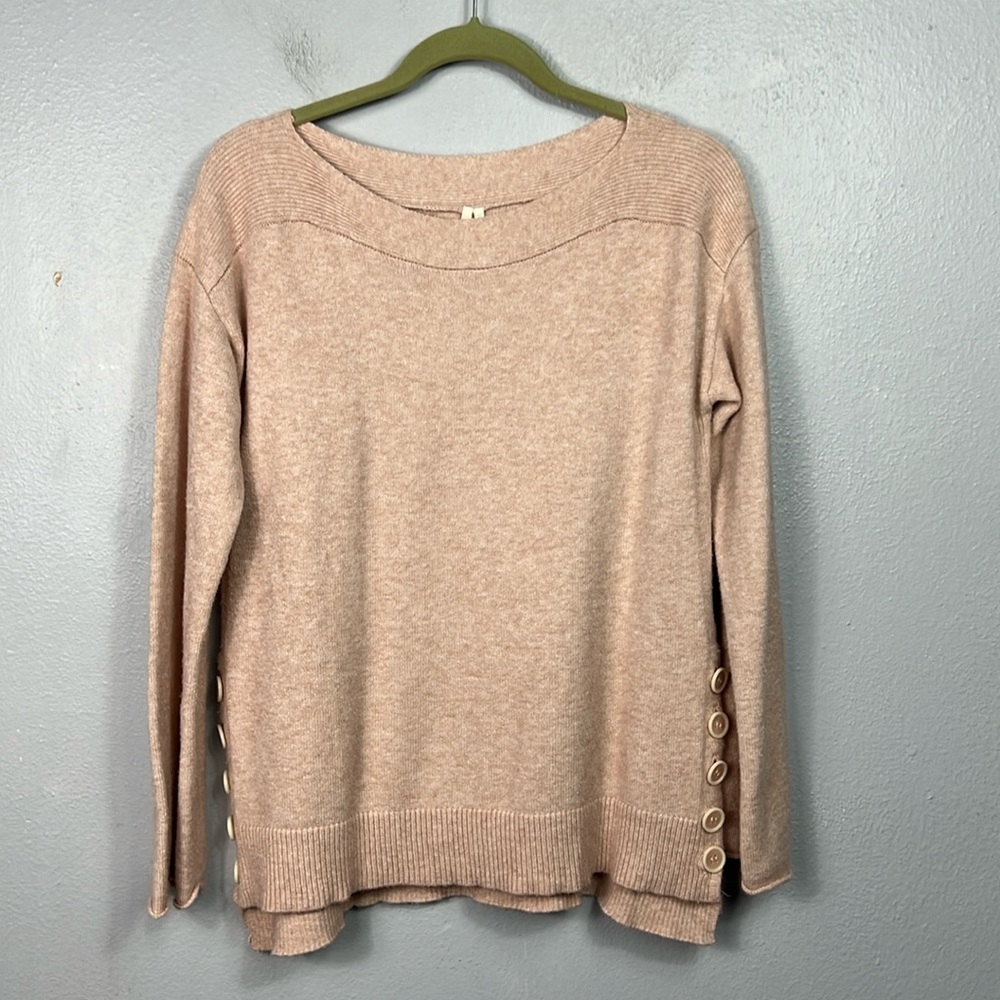 Anthropologie Blush Pink Boatneck Side Button Detail Sweater XS